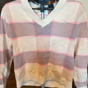 Vans Pink and Gray Plaid Knit Top